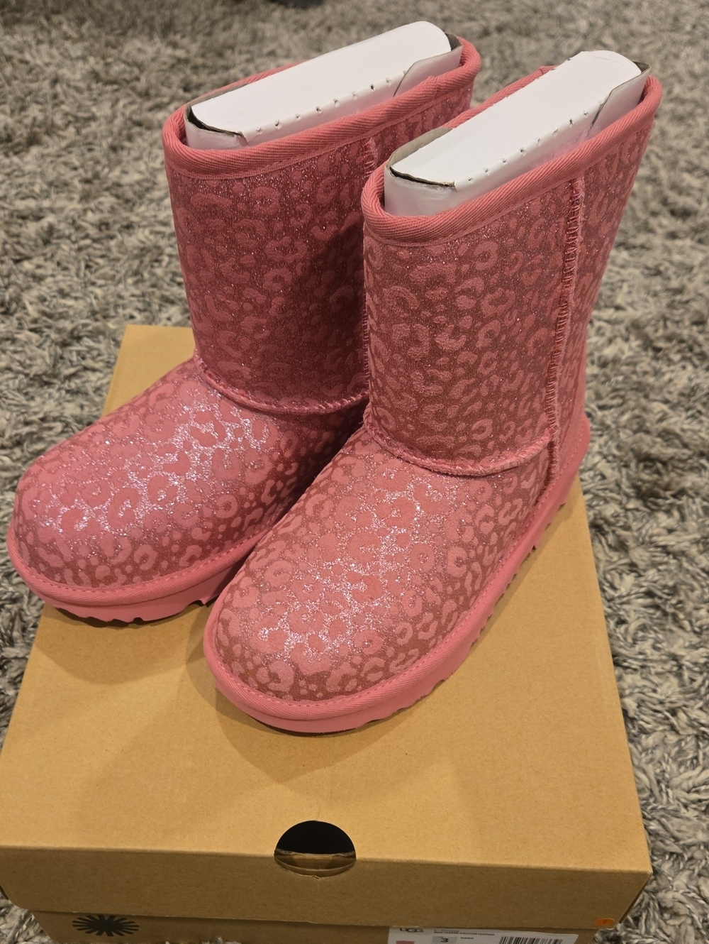 UGG Girls Pink Glitter Leopard-Print Winter Boots